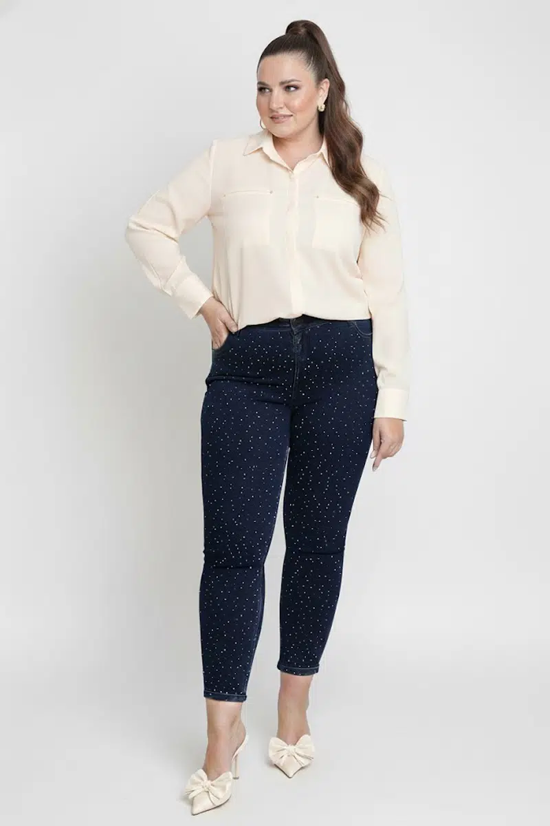 54658 FEMİNA SKINNY SERPME TAŞLI PANTOLON - LACİVERT