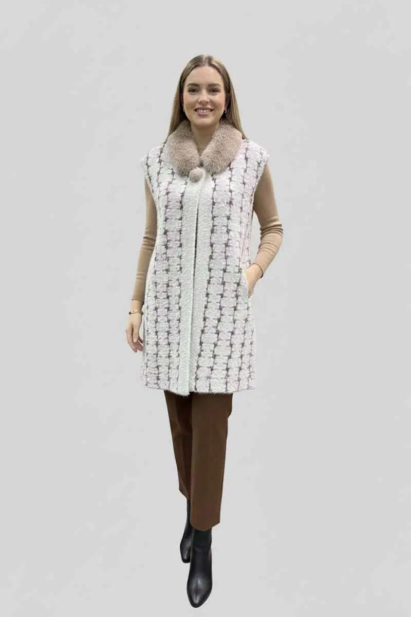 5524 CREAM PELUŞ YELEK - EKRU