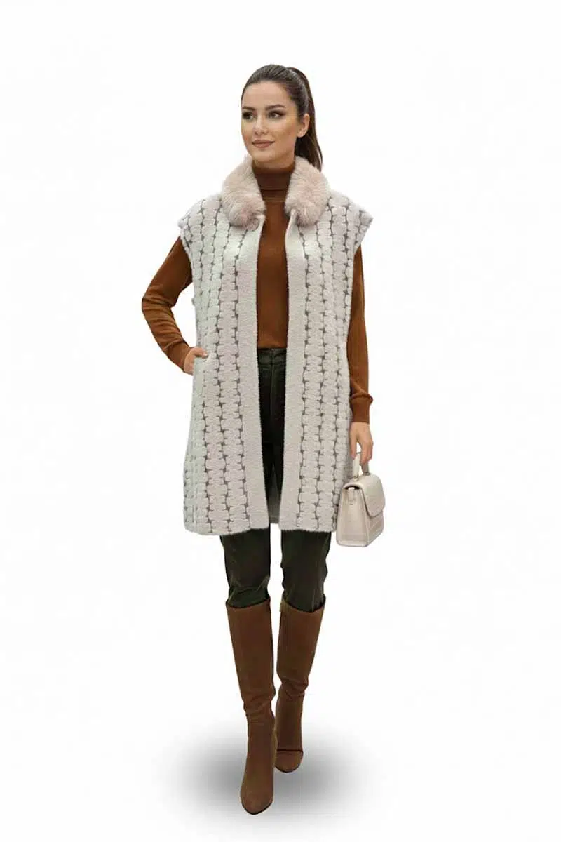 5524 CREAM PELUŞ YELEK - KREM