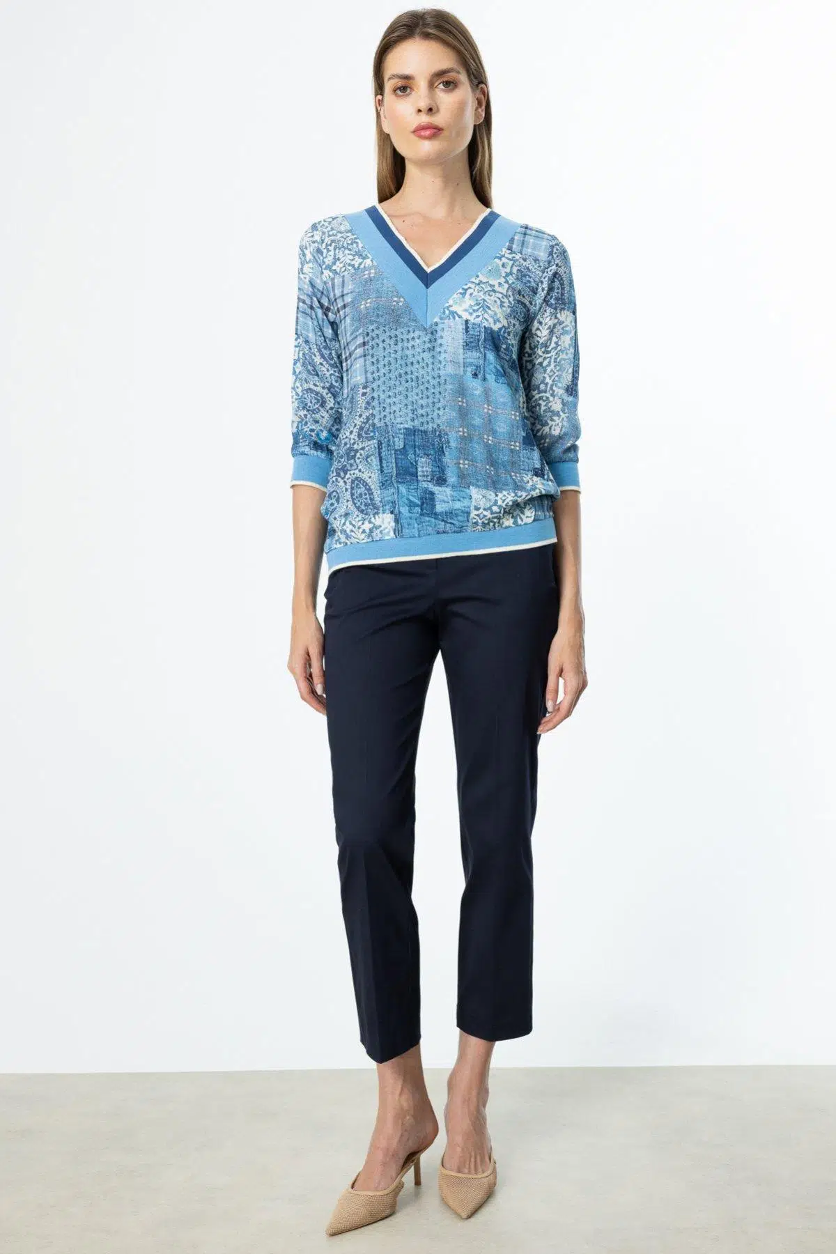 56632 ONTEKS RİBANALI V YAKA BLUZ