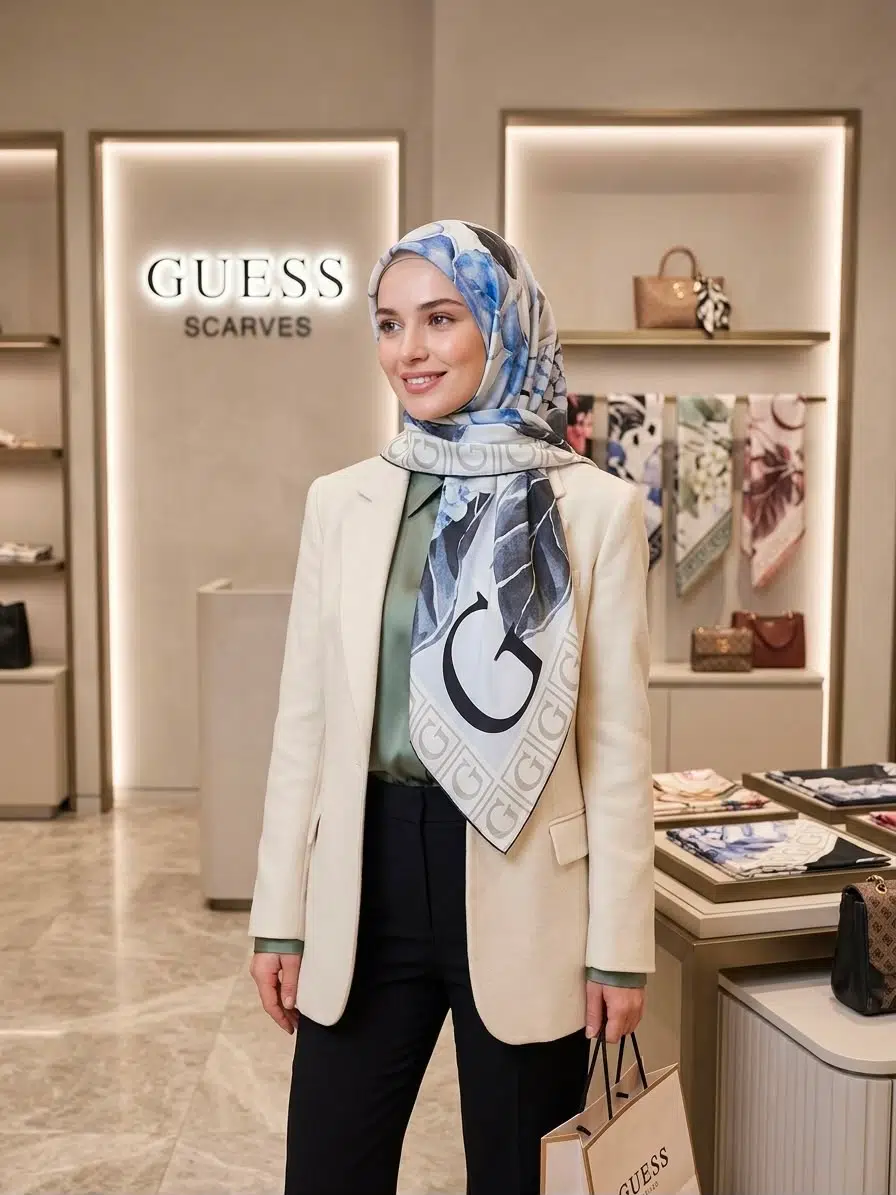 5728 GUESS TWILL İPEK EŞARP - BLUE