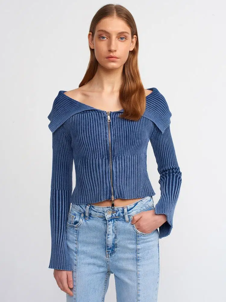 60206 DİLVİN SOLUK EFEKTLİ KOL YIRTMAÇ DETAYLI FERMUARLI HIRKA