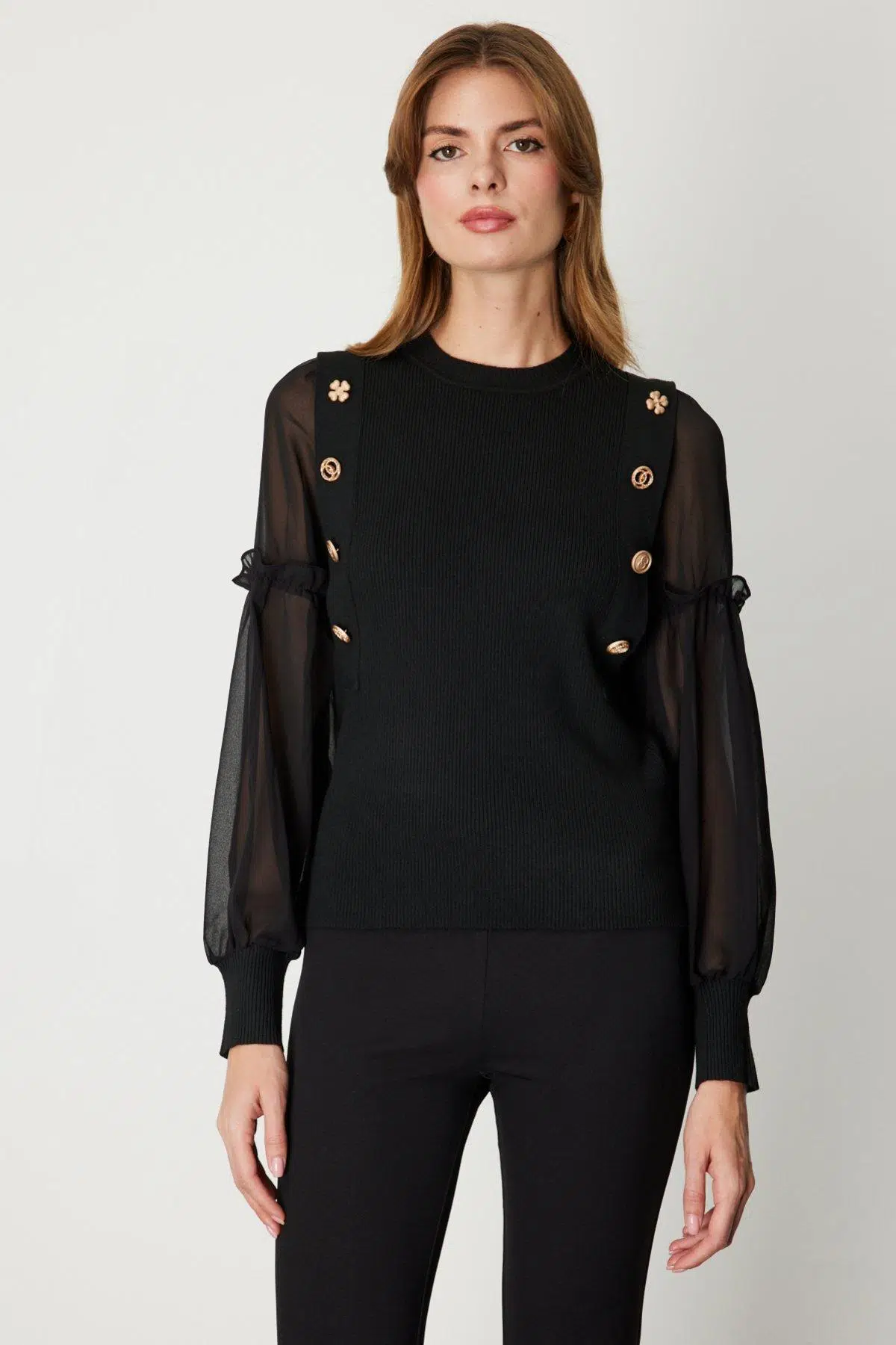 60416 ONTEKS KAZAK KOLLARI TÜL FARKLI DÜĞMELİ SIFIR YAKA