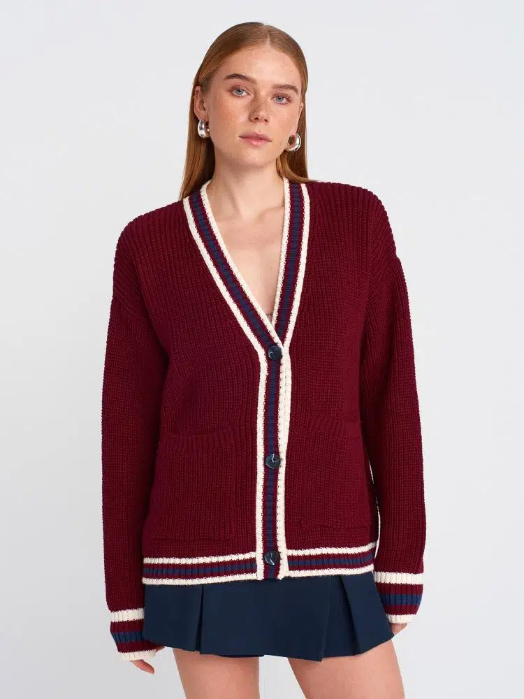 60966 DİLVİN V YAKA ÇİZGİLİ DÜĞMELİ SELANİK TRİKO HIRKA