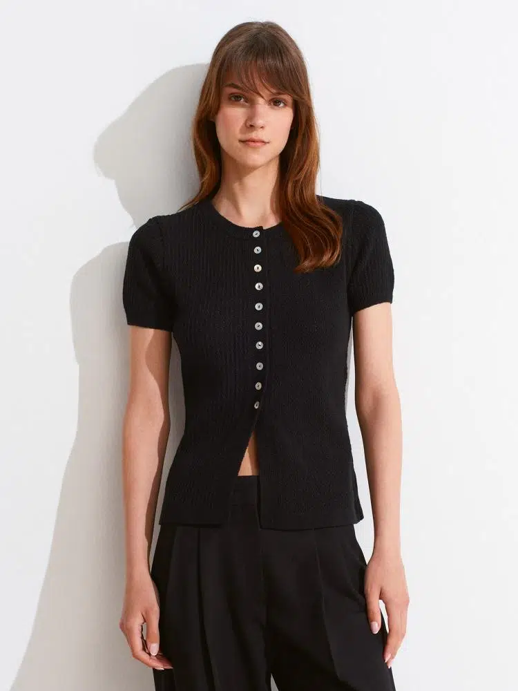 60979 DİLVİN BİSİKLET YAKA DÜĞMELİ AJURLU TRİKO HIRKA