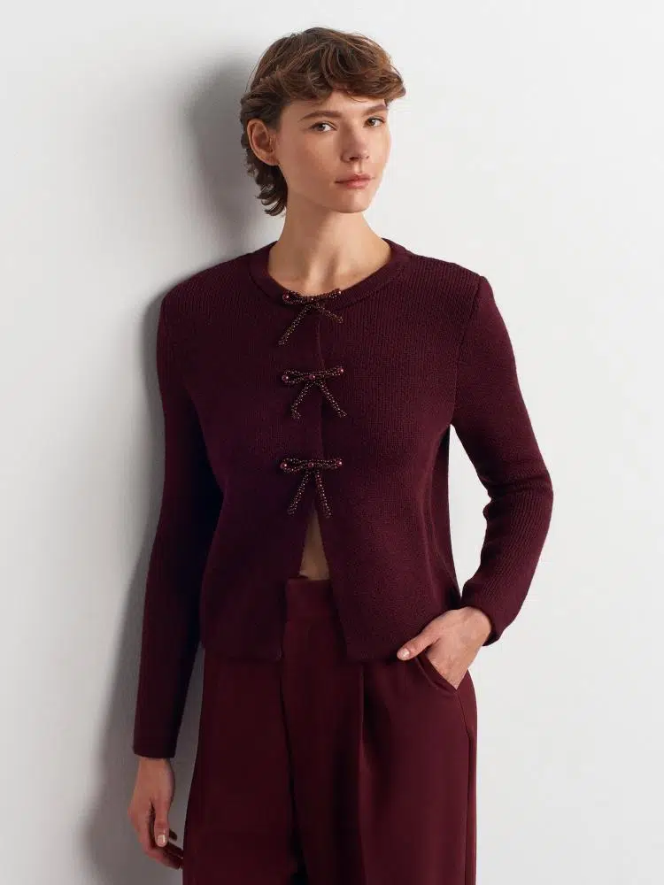 60983 DİLVİN İNCİLİ FİYONK AKSESUARLU TRİKO HIRKA