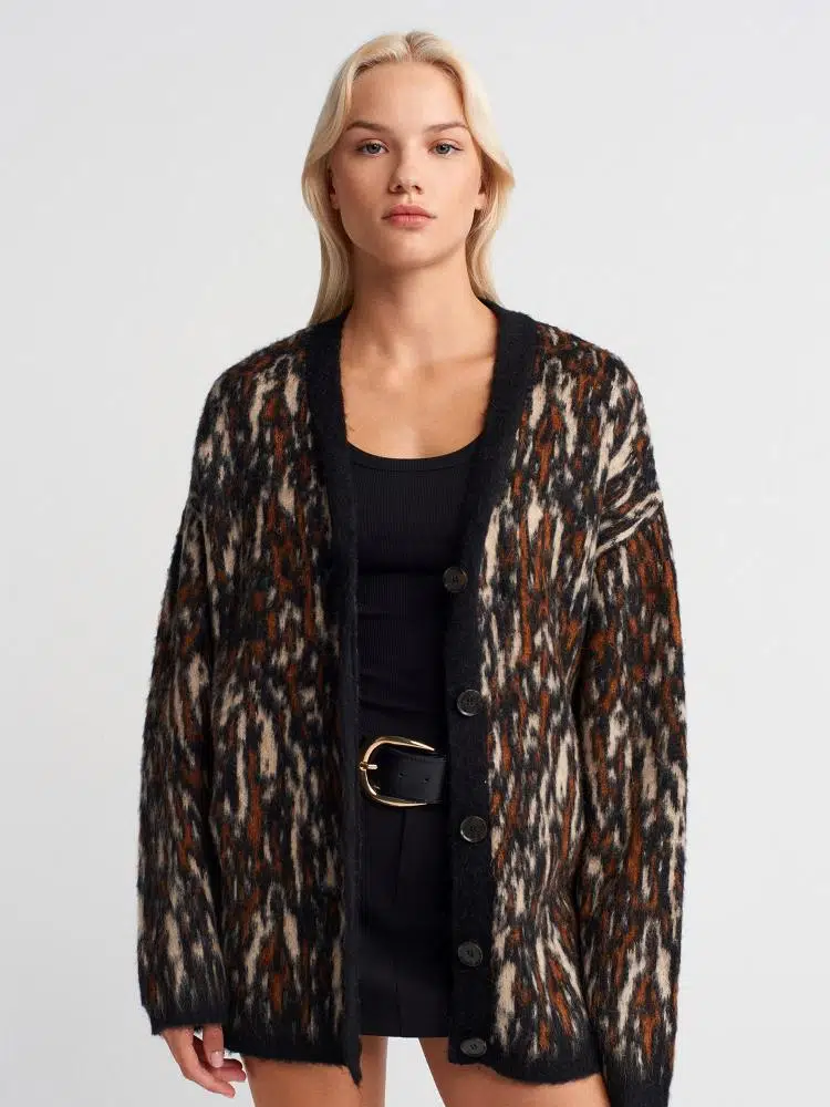 60984 DİLVİN DESENLİ ŞARDONLU DÜĞMELİ TRİKO HIRKA