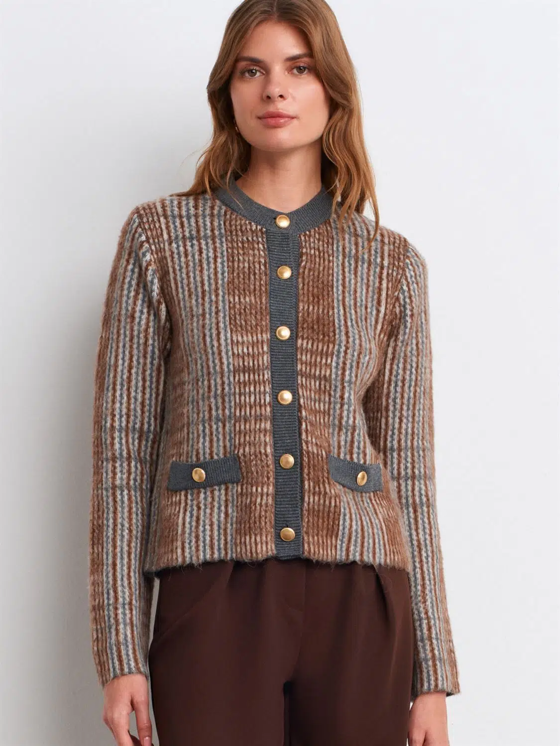 60986 DİLVİN DESENLİ ŞARDONLU DÜĞMELİ TRİKO HIRKA