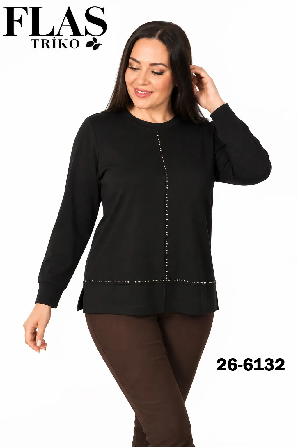 6132 FLAŞ ÇELİKLİ TAŞLI BLUZ - SİYAH