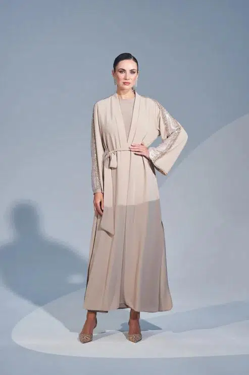 6207 ETRUCCİ KOL UCU VE ETEK YANLARI ORGANZE EL İŞİ TAŞ ABAYA