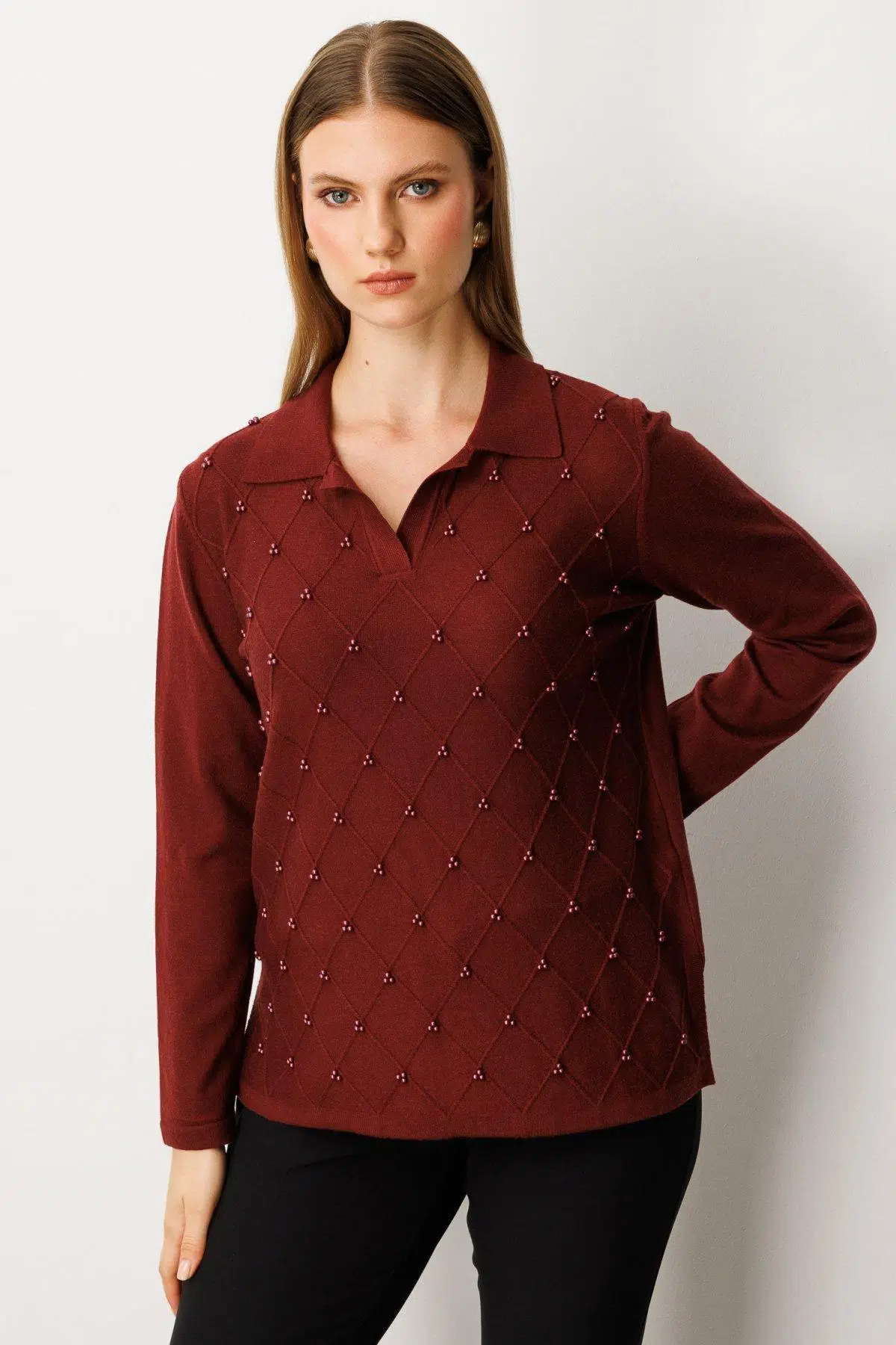 63381 ONTEKS KAZAK POLO YAKA İNCİLİ