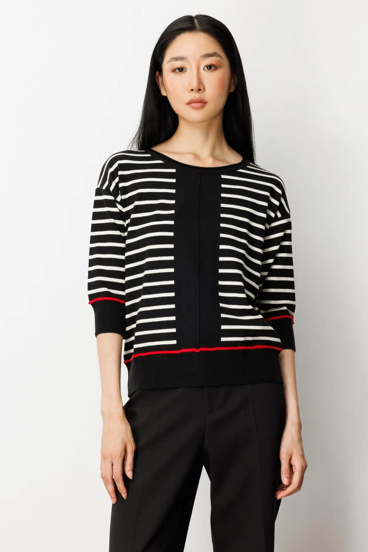 65302 ONTEKS SIFIR YAKA YARIM KOL ÇİZGİ DETAYLI KAZAK