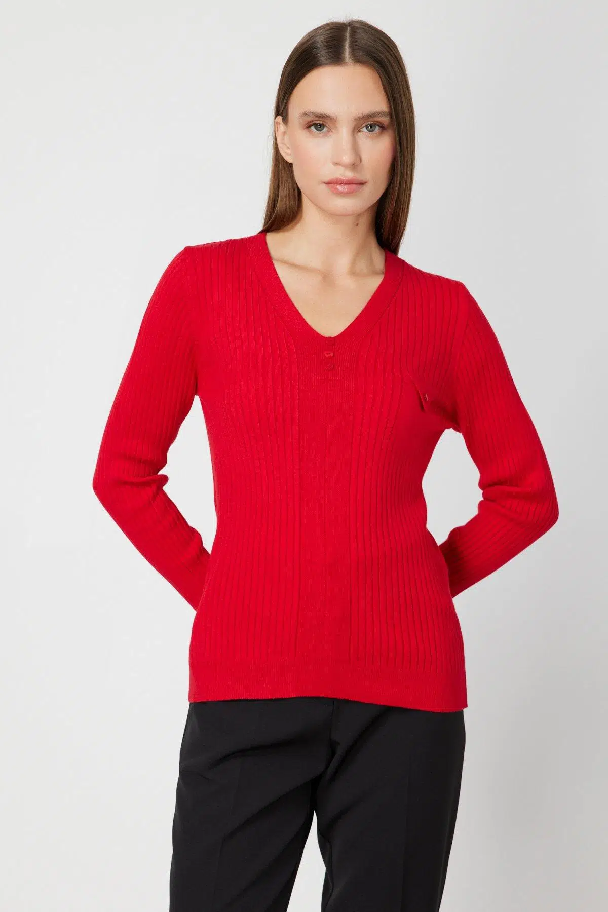 65496 ONTEKS V YAKA YAKASI DÜĞMELİ KAZAK