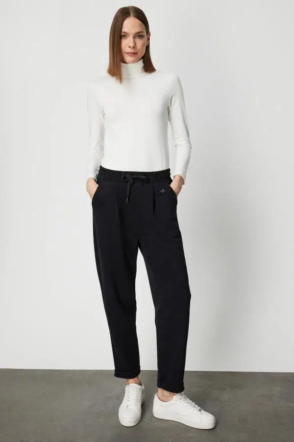 66921 ONTEKS PANTOLON BELİ BAĞCIKLI BİLEK BOY - BLACK