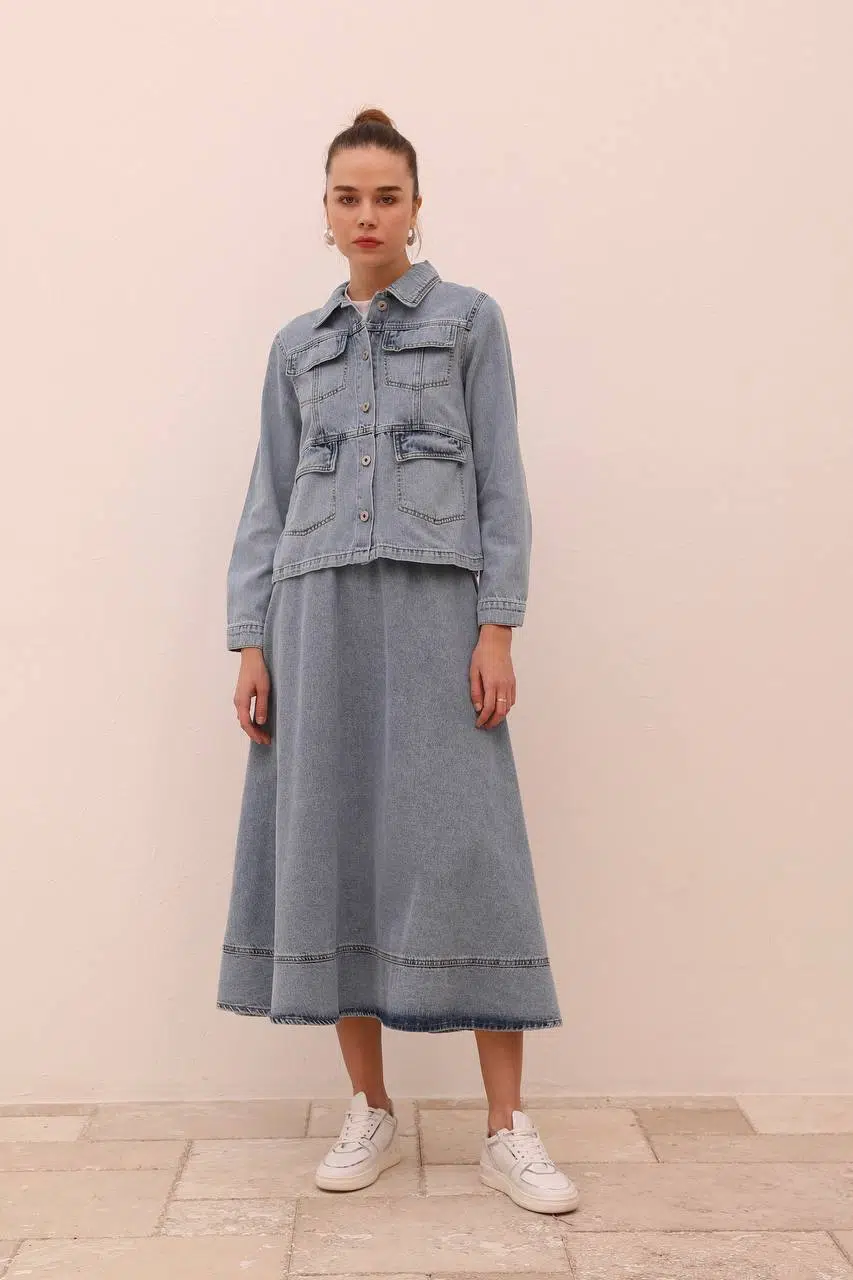 7004 MAGAZİN TAKIM ETEK-CEKET - DENİM-AÇIK MAVİ