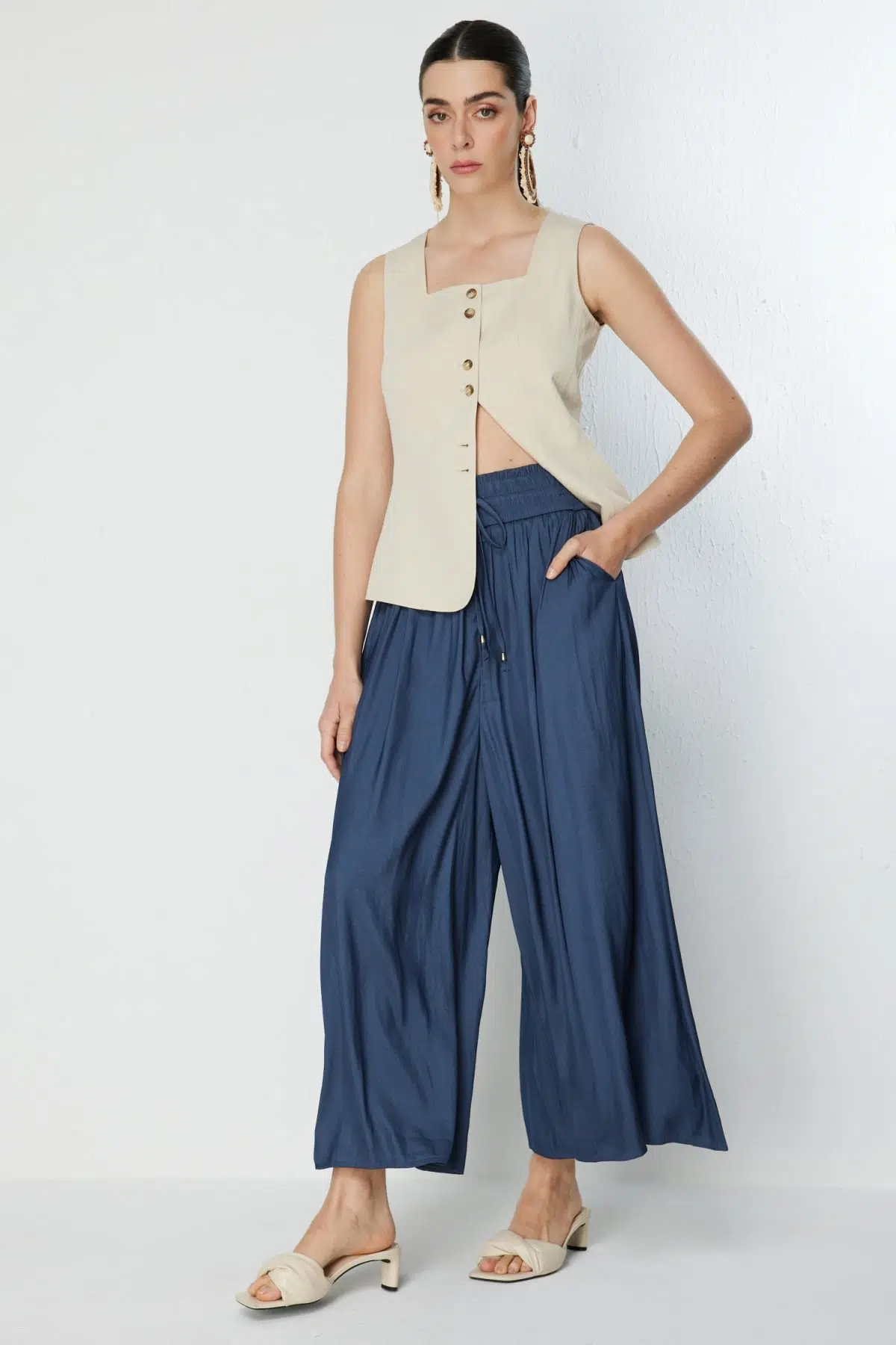 70136 ONTEKS YÜKSEKBEL LASTİKLİ BOL PANTOLON