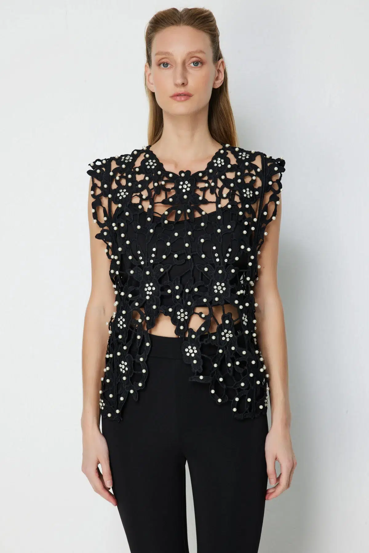 70477 ONTEKS DANTEL BLUZ - SİYAH