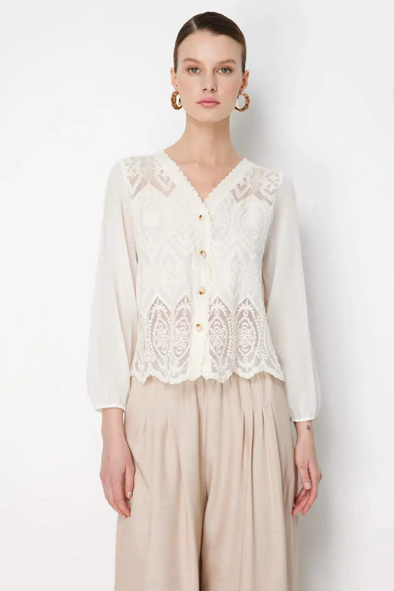70931 ONTEKS KOLLARI TÜL DANTEL HIRKA - EKRU