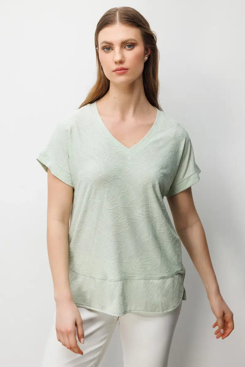 71343 ONTEKS BLUZ V YAKA KISA KOL - MİNT