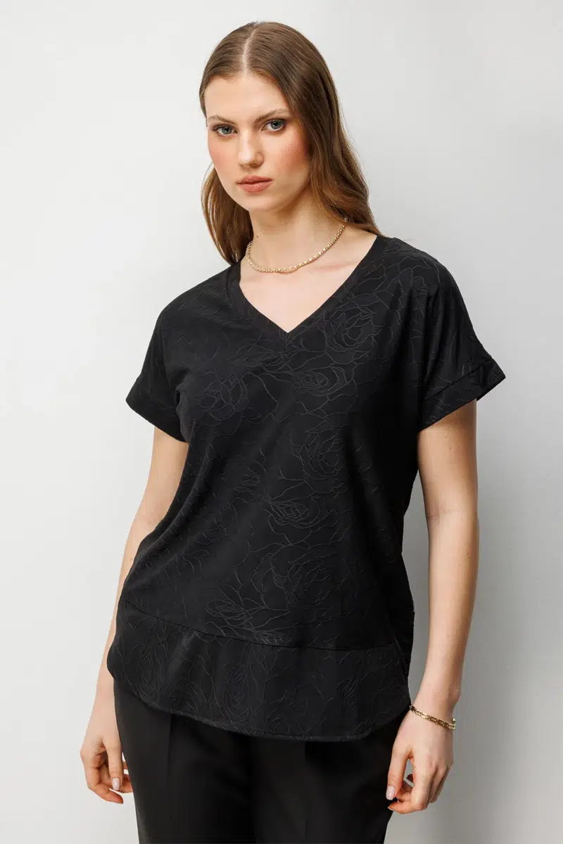 71343 ONTEKS BLUZ V YAKA KISA KOL