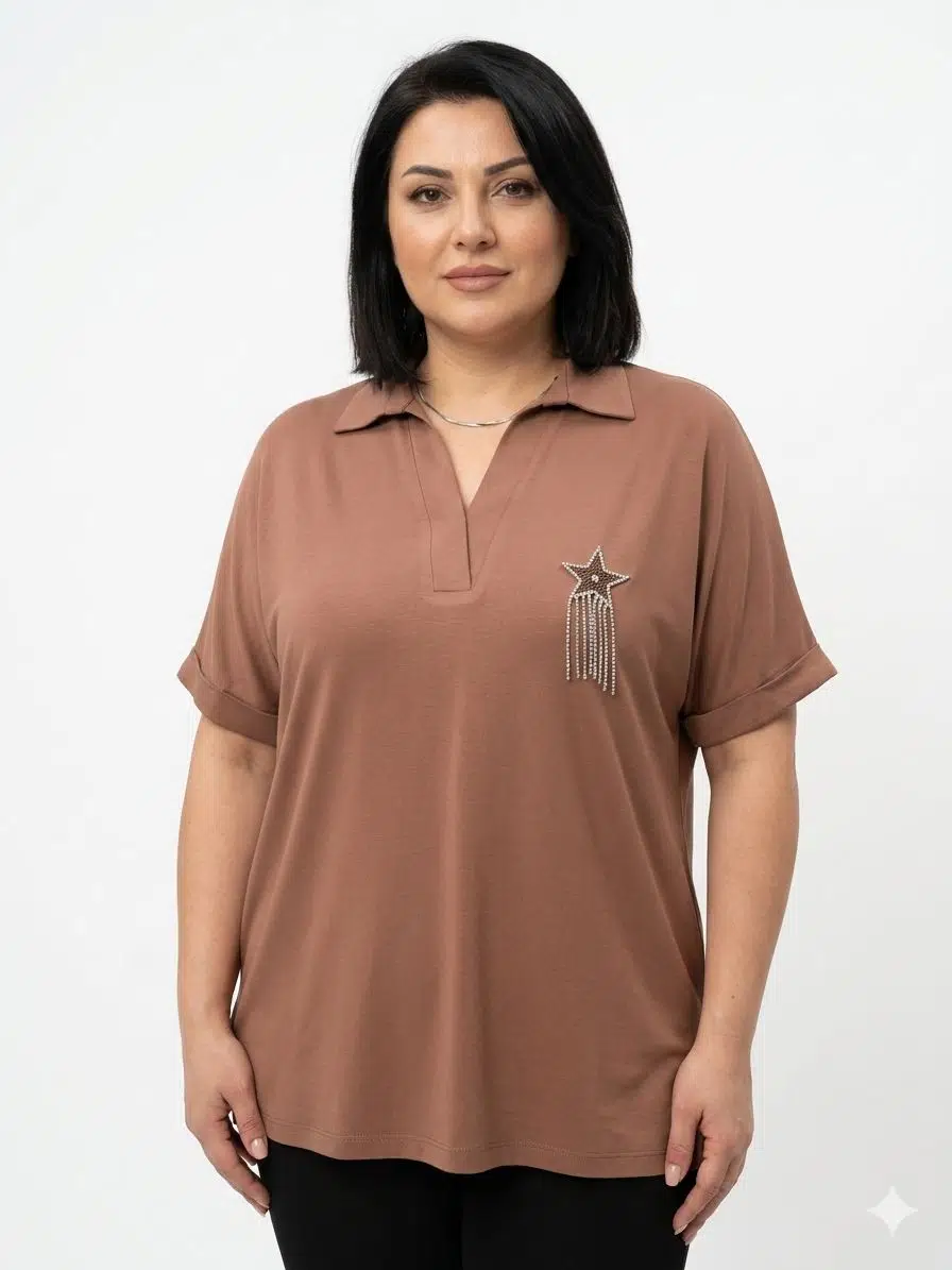 71423 ONTEKS POLO YAKA KISA KOL BLUZ - KAHVE