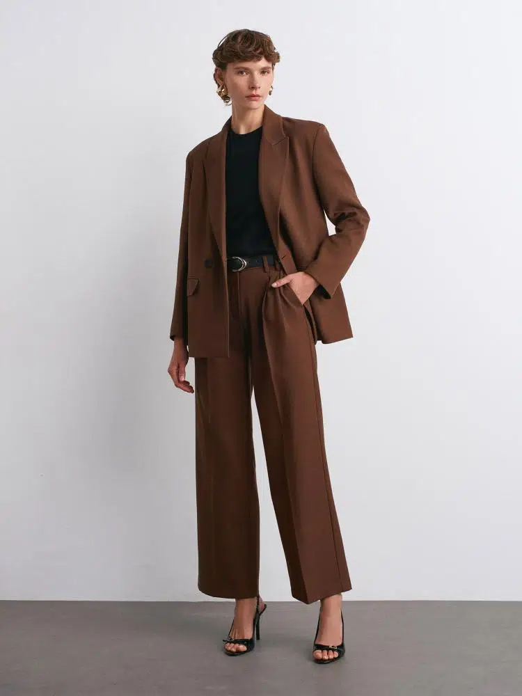 72171 DİLVİN KEMERLİ GENİŞ PAÇA KUMAŞ PANTOLON