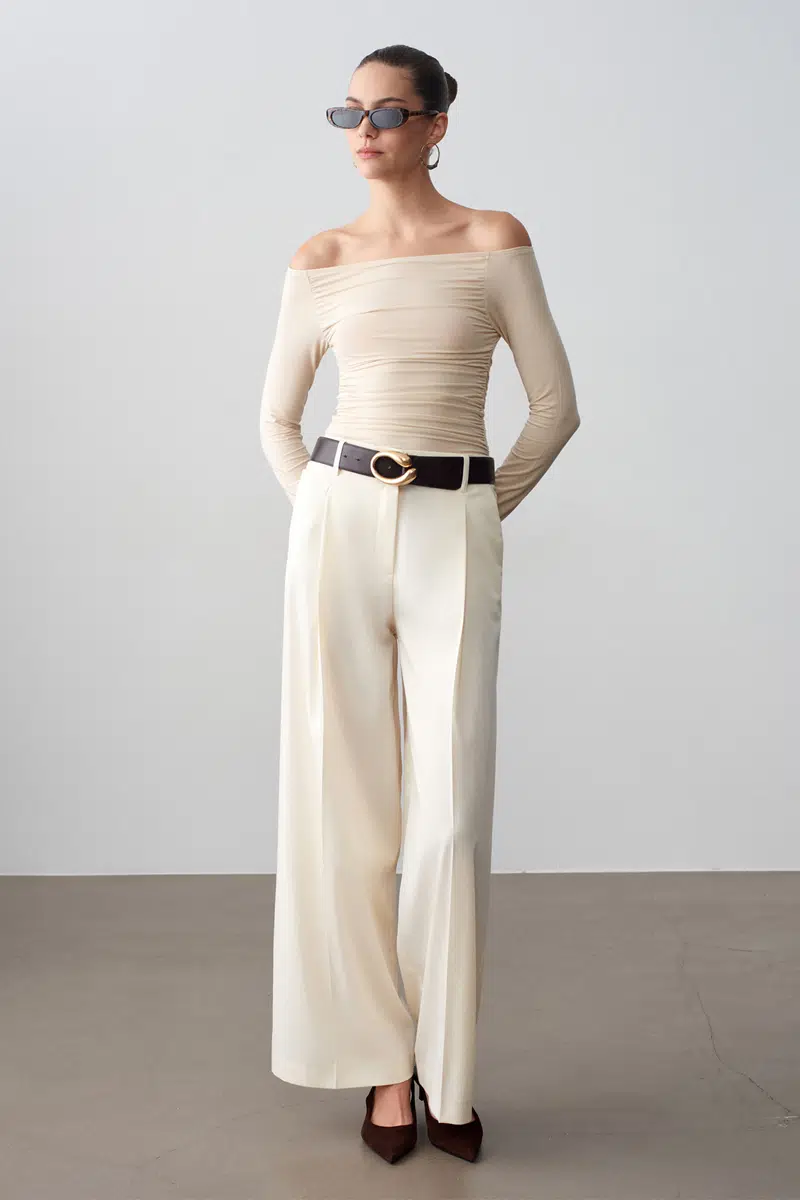 72657 DİLVİN PANTOLON PİLELİ CEPLİ - EKRU