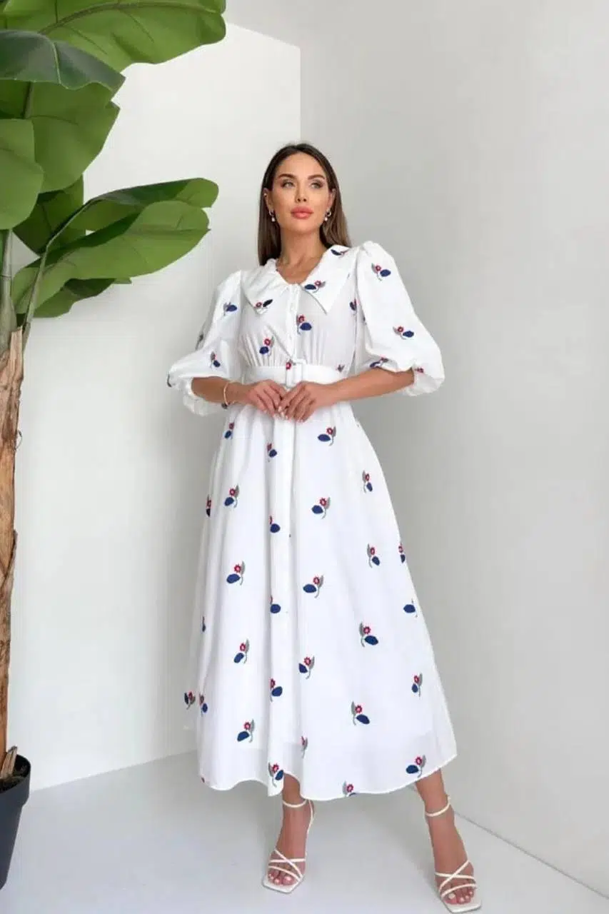 7392 ELISA YAKASI ÇİÇEK MOTİF ELBİSE