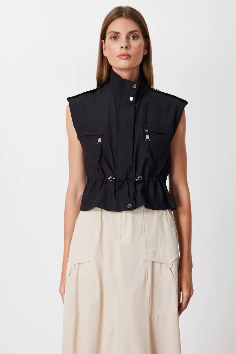 76948 ONTEKS YELEK BELİ İPLİ CEPLİ DİK YAKA - SİYAH