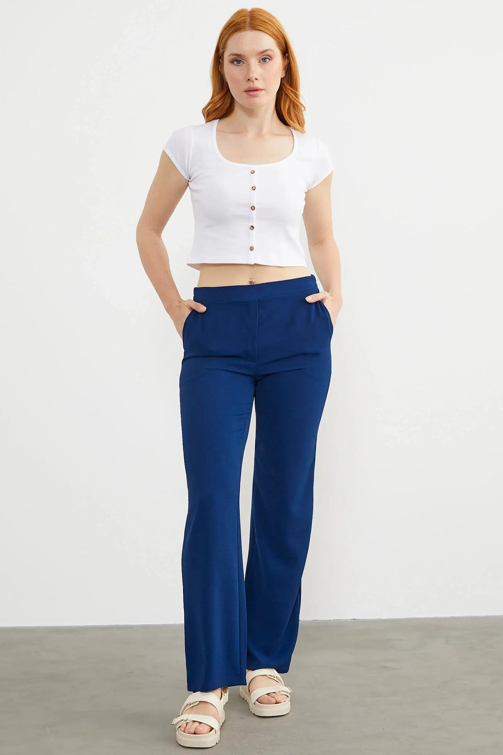 78362 SEMENTA RAHAT KALIP DÖKÜMLÜ KREP PANTOLON