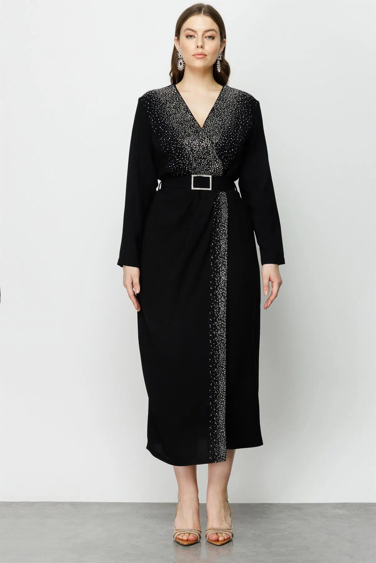 8010 GİLDA TAŞ DETAYLI UZUN ELBİSE