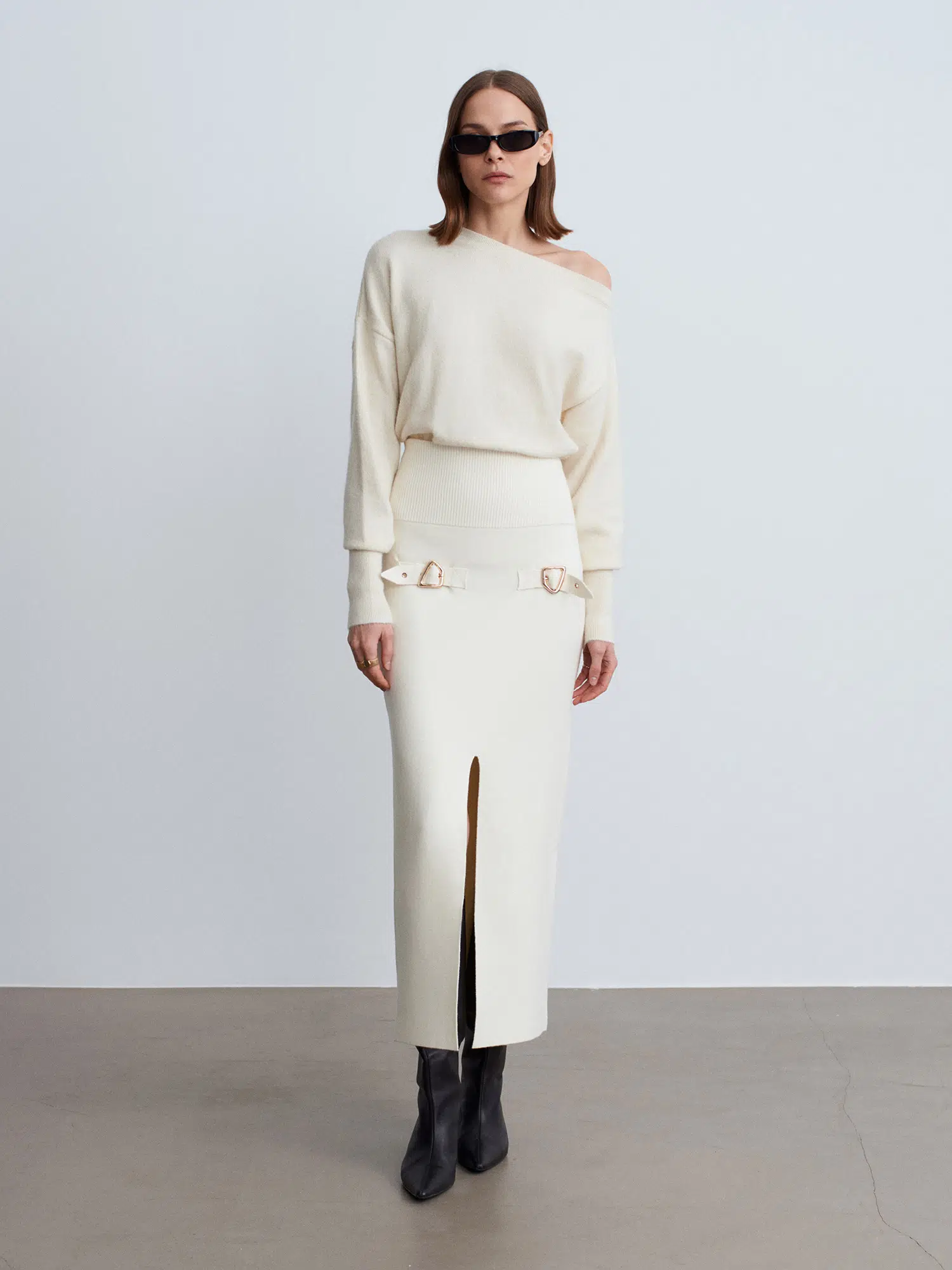 80127 DİLVİN AKSESUAR DETAYLI YIRTMAÇLI TRİKO ETEK