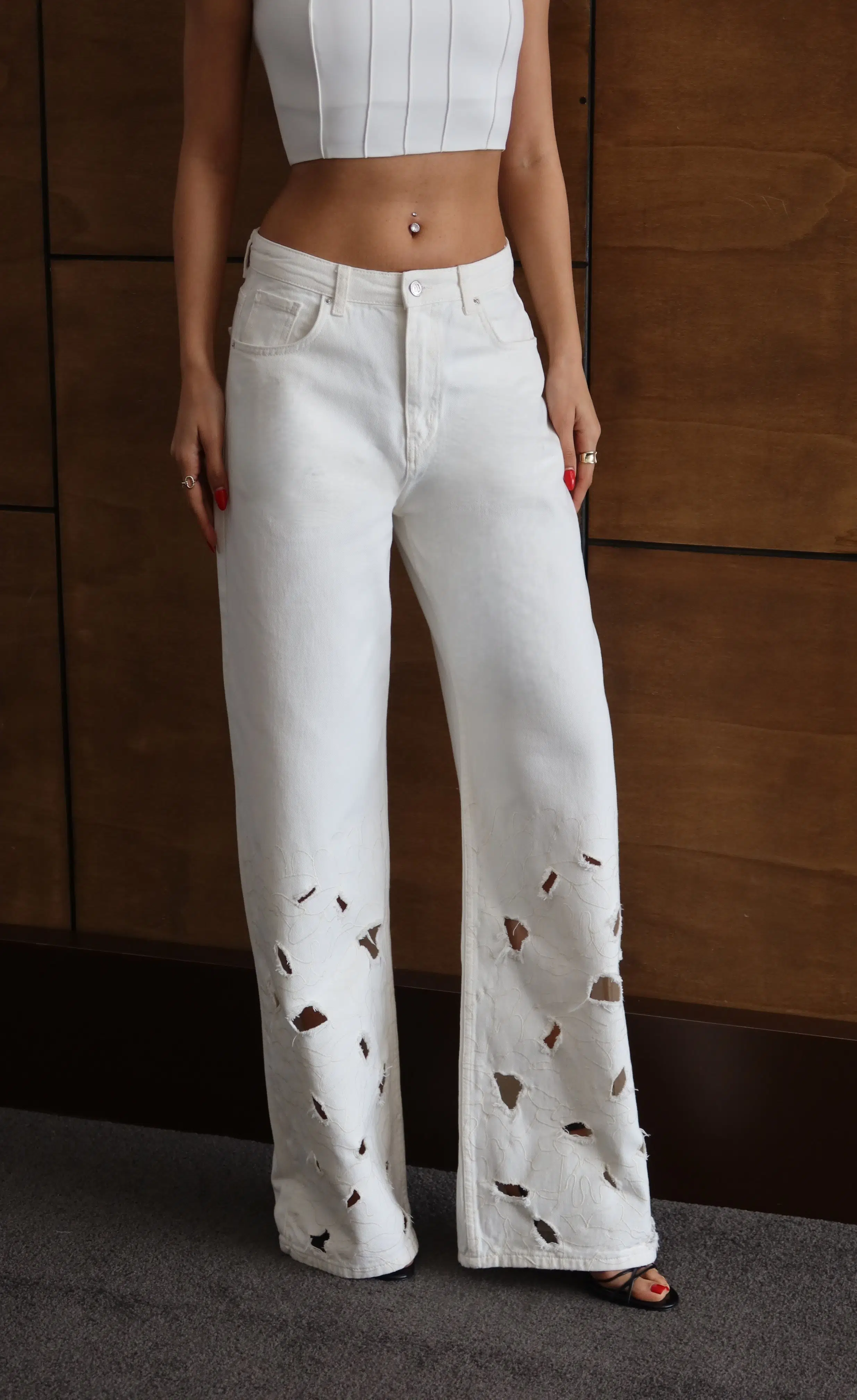 8272 LACARİNO WIDE LEG NAKIŞLI PANTOLON