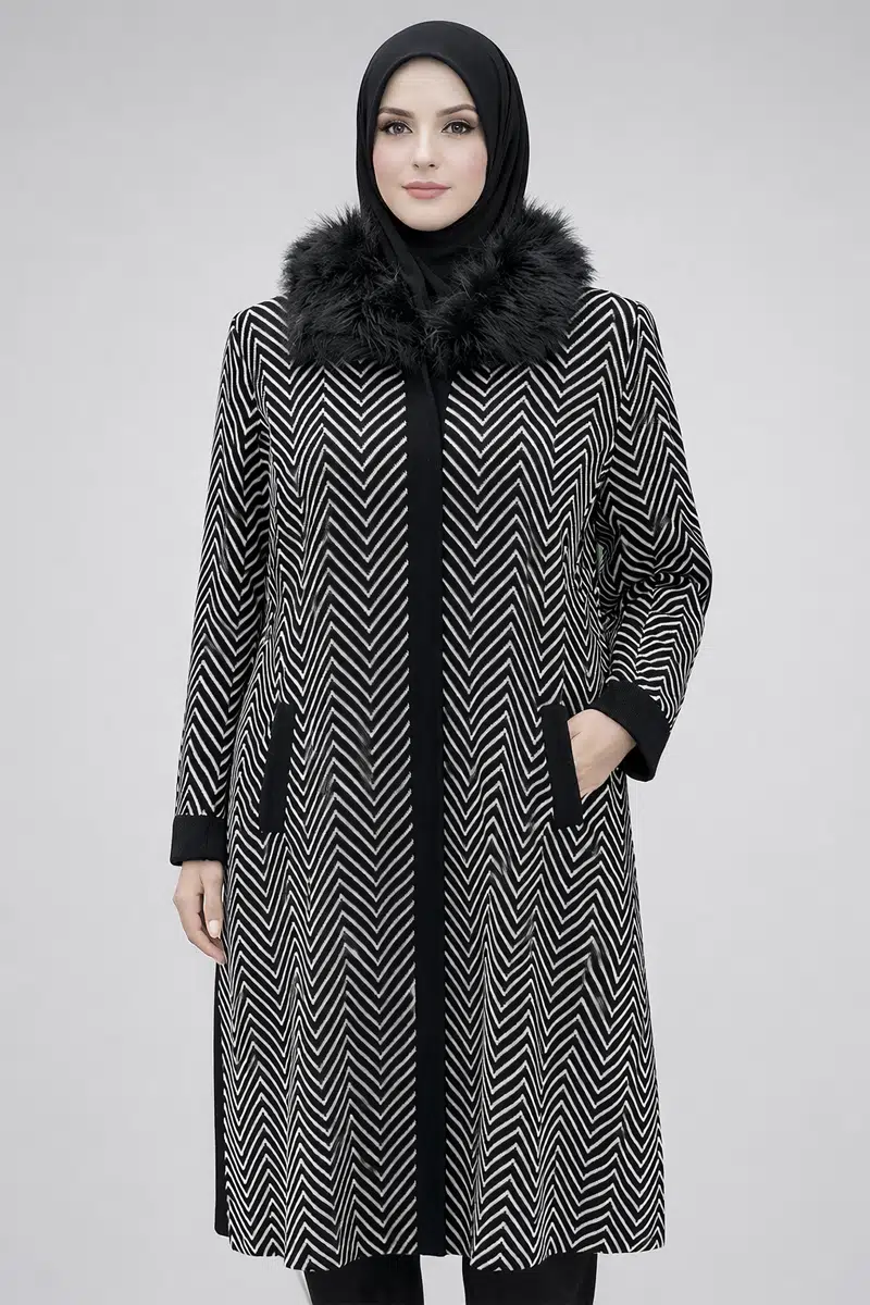 8512 AYLİN TRİKO KABAN KÜRKLÜ