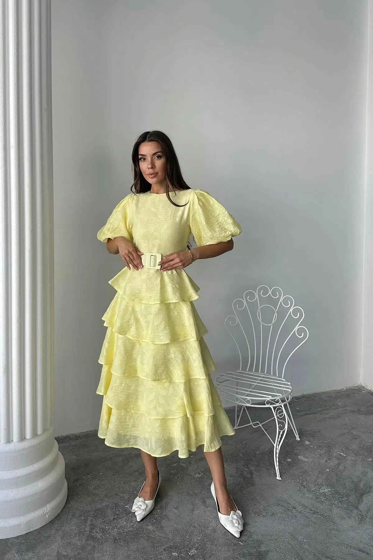 8579 ELISA KAT KAT BALON KOL ELBİSE