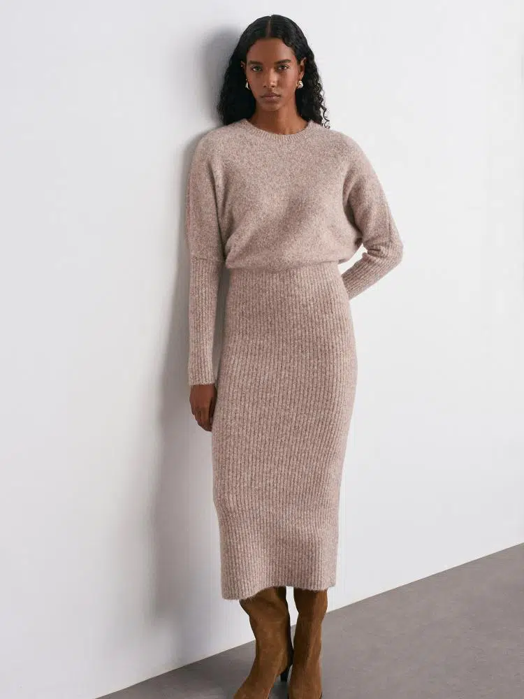 90260 DİLVİN BİSİKLET YAKA YUMUŞAK DOKULU TRİKO ELBİSE