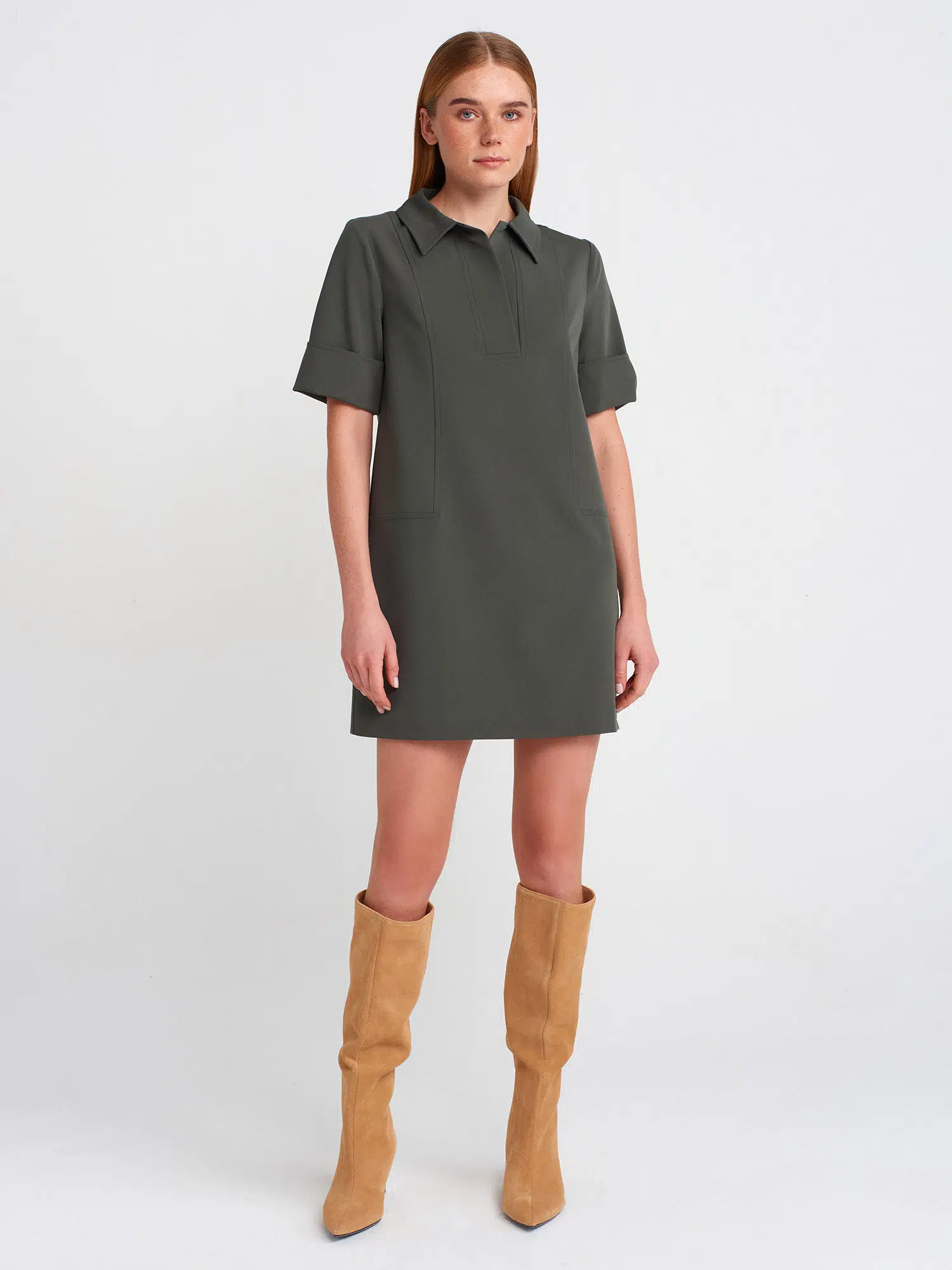 90912 DİLVİN POLO YAKA ELBİSE