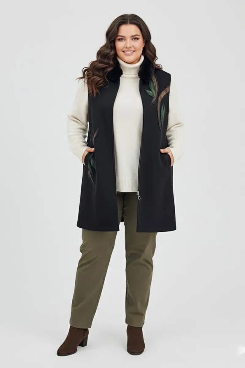 915 ALZETA YAKASI KÜRKLÜ KAŞE YELEK - SİYAH