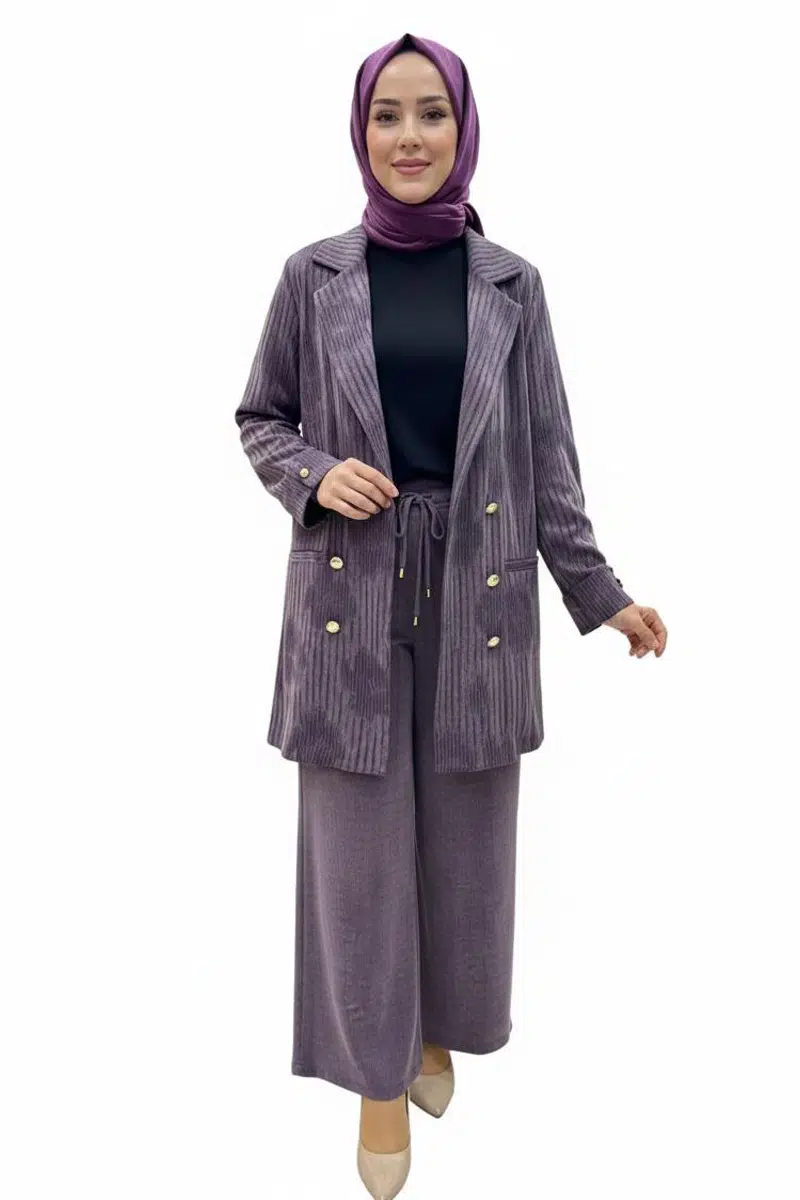 K4305 GİZEMLİ GÜL DESEN PANT. TAKIM - MÜRDÜM