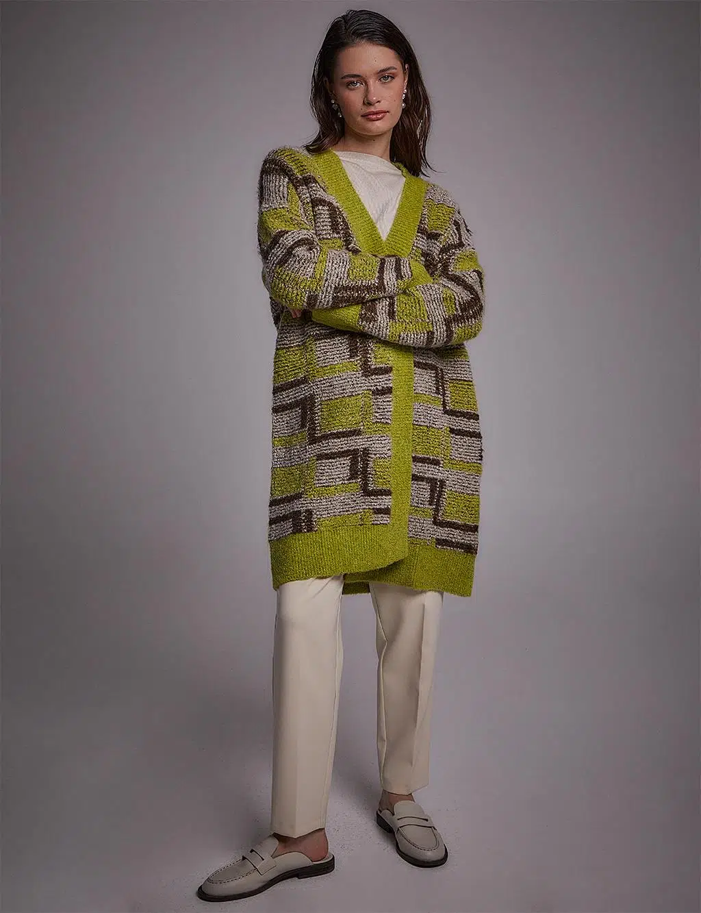 KA-A23-TRK127 KAYRA TRİKO HIRKA - BEJ-YEŞİL