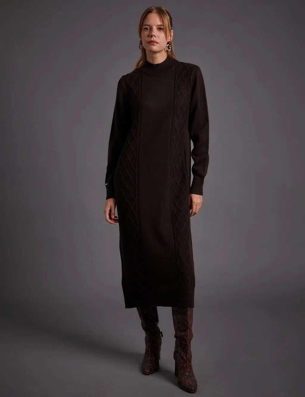 KA-A23-TRK20 KAYRA TRİKO ELBİSE - KAHVE