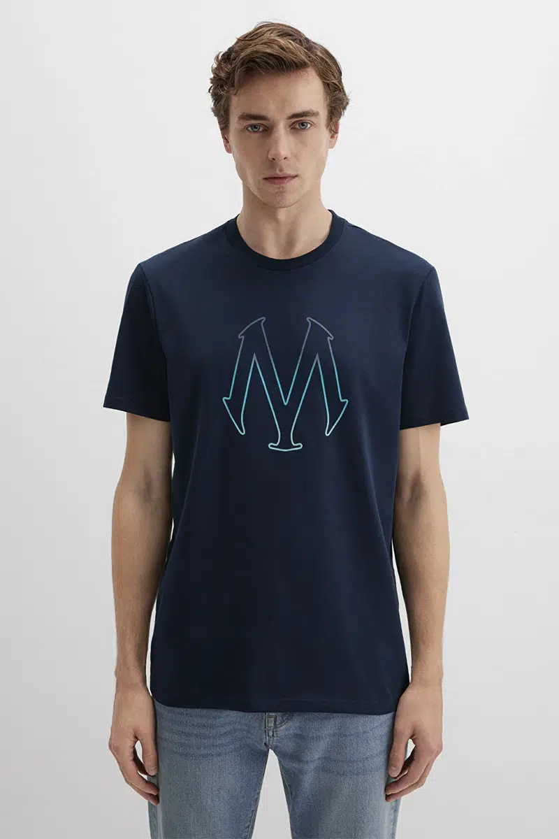 M0610635-70490 MAVİ BASKILI T-SHIRT - GECE LACİVERT