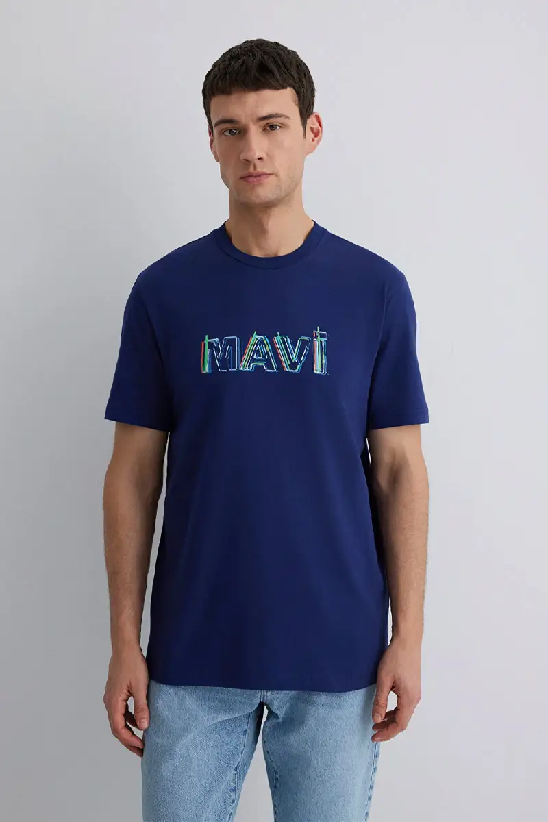 M0612587-70496 MAVİ BASKILI TSHIRT - LACİVERT