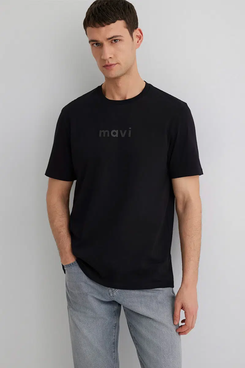 M0612732-900 MAVİ BASKILI T-SHIRT - SİYAH