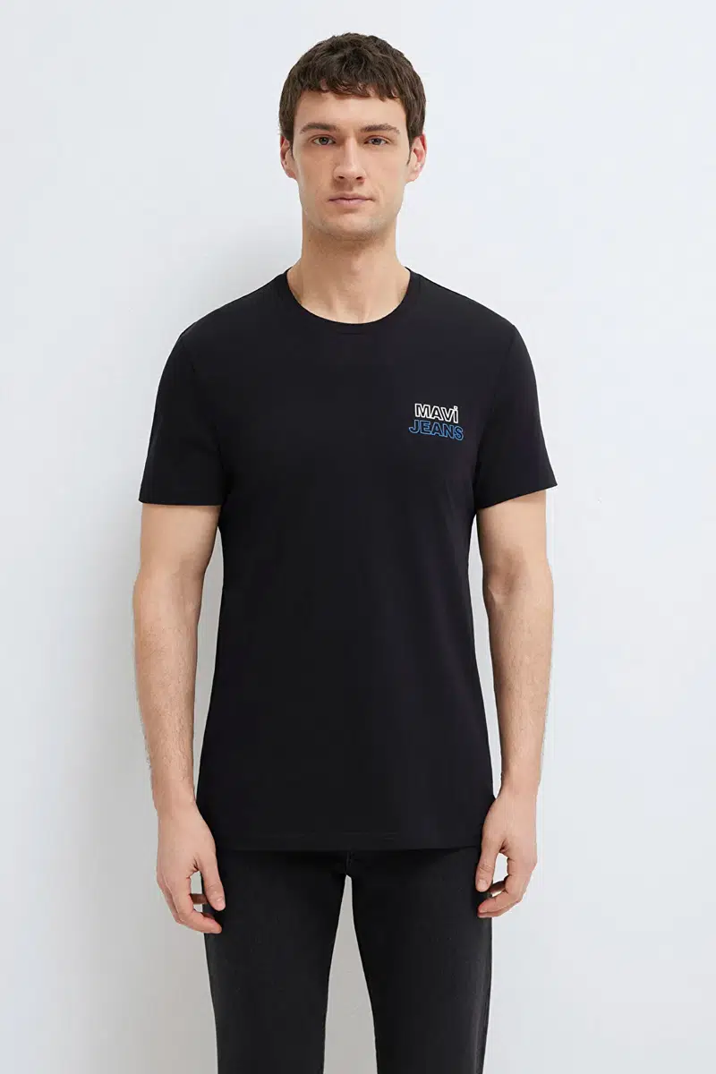 M066841-900 MAVİ BASKILI T-SHIRT - SİYAH