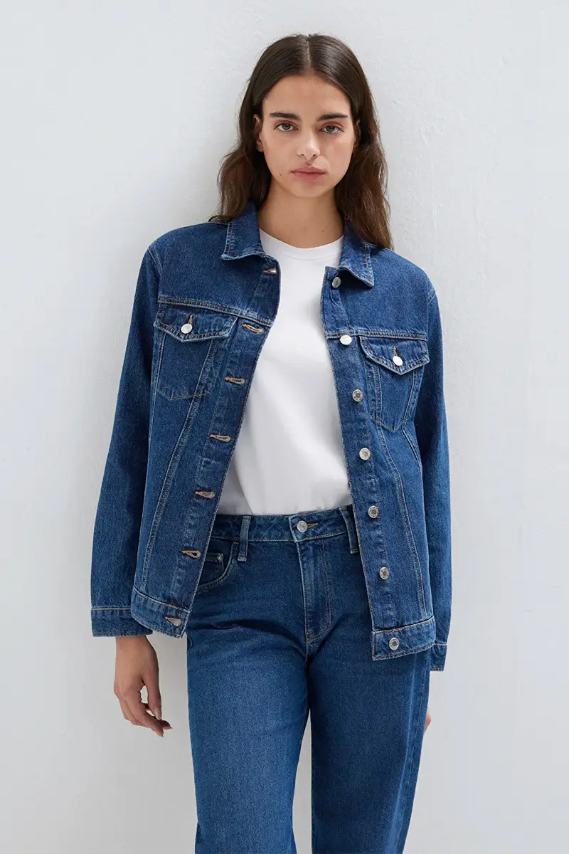 M110154-91001 MAVİ KARLA DARK DENİM CEKET - BLUE DENİM