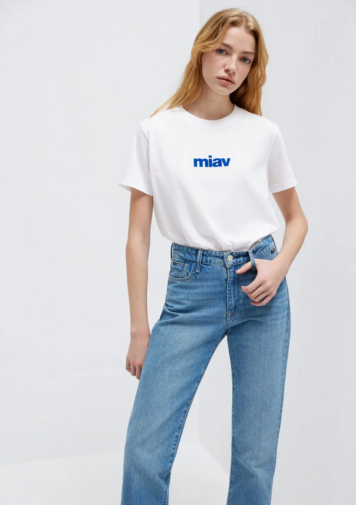 M1610622-620 MAVİ BASKILI T-SHIRT - BEYAZ