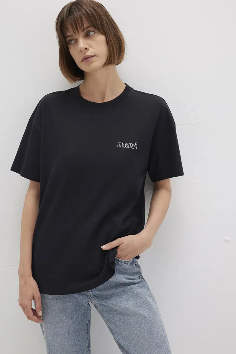 M1611309-900 MAVİ LOGOLU T-SHIRT - SİYAH