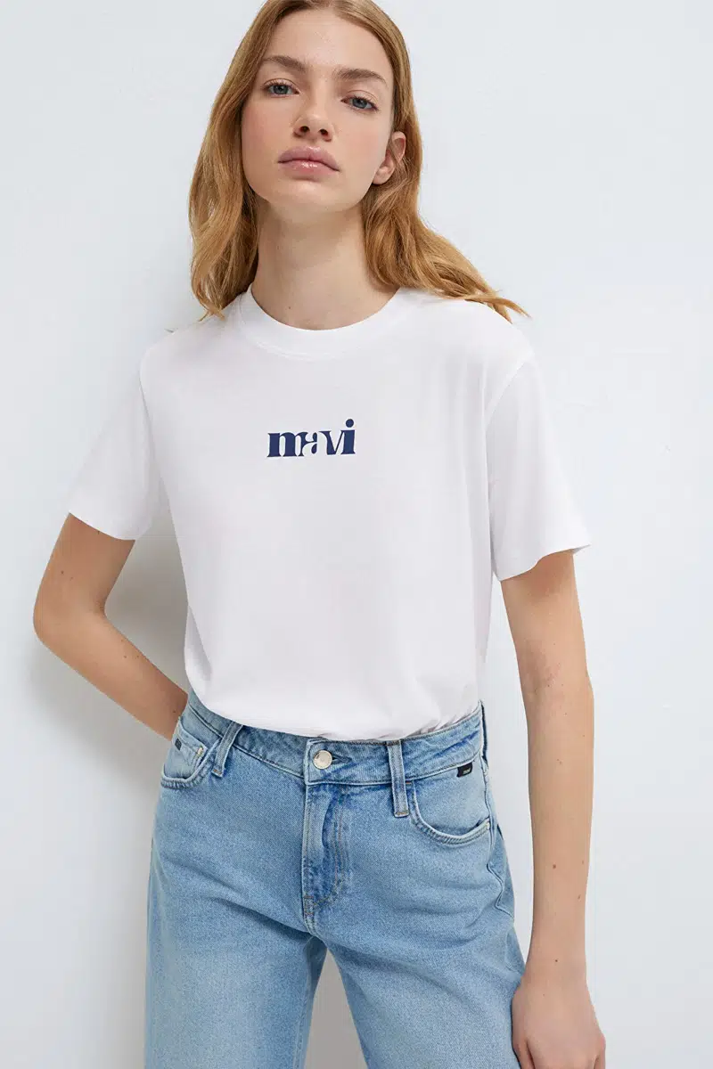 M1612241-620 MAVİ LOGO T-SHIRT - BEYAZ