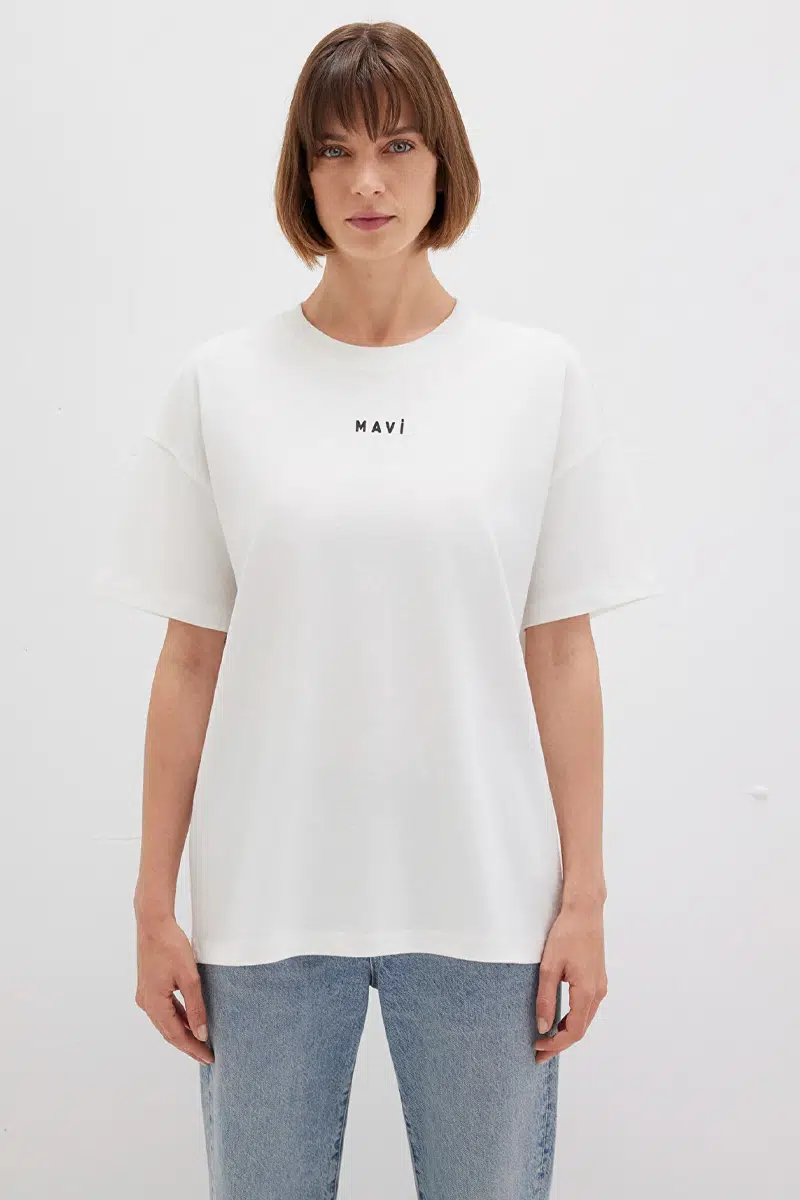 M1612518-70057 MAVİ BASKILI TSHIRT - KIRIK BEYAZ